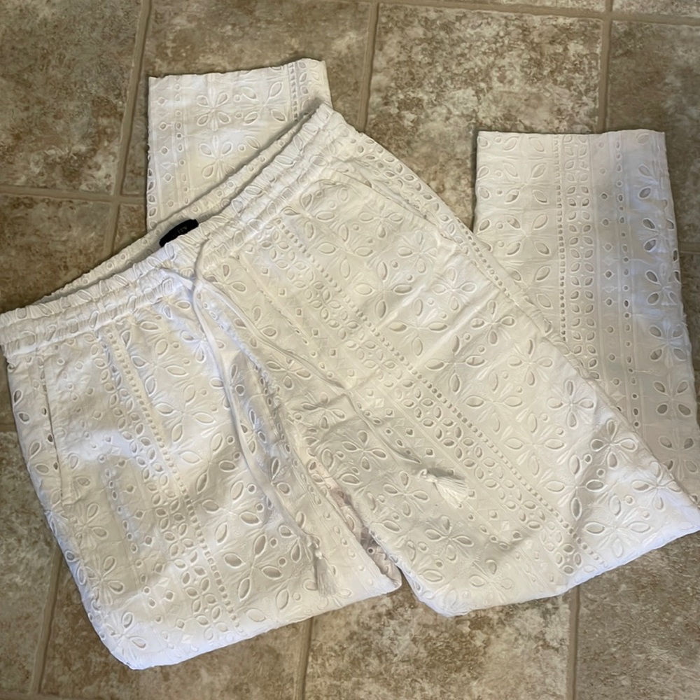 J Crew White Eyelet Pants